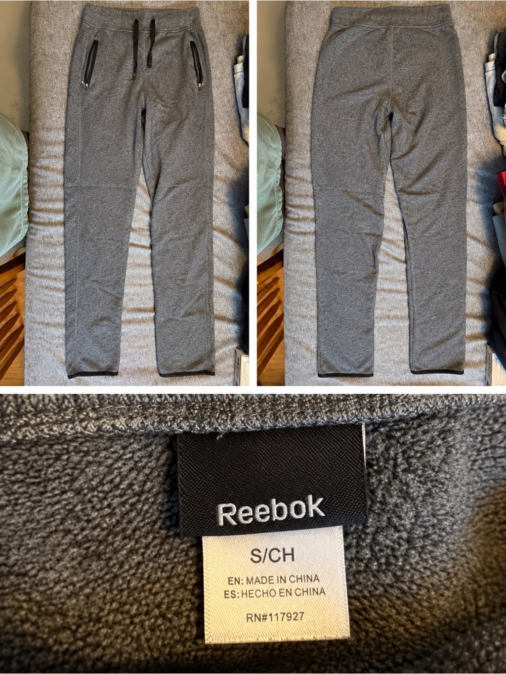 Reebok Men's Dark Gray Fleece Joggers with Zip Pockets